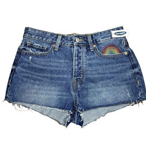 Old Navy NWT High Rise OG Shorts Women’s Size 6 Cutoff Hem Rainbow Detail‎